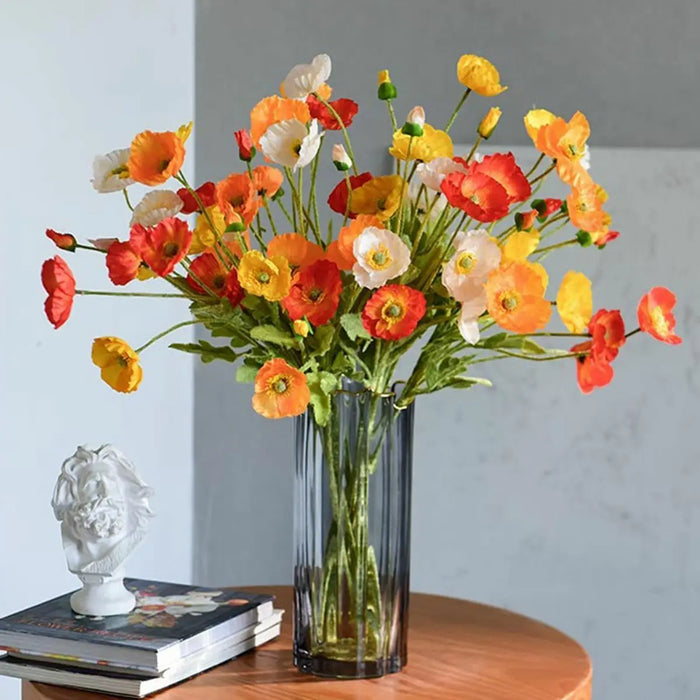 4 Head Artificial Poppy Flowers Bouquet – Silk Fake Flowers for Home Decor, Garden, Wedding, and Party Decoration