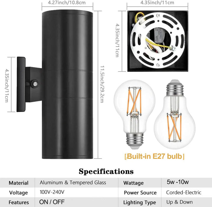 Double Head LED Wall Light – Waterproof E27 Wall Lamp for Indoor and Outdoor Use, Modern Up and Down Light for Living Room, Stairs, Porch, or Entryway (Warm/Cool White, IP65)