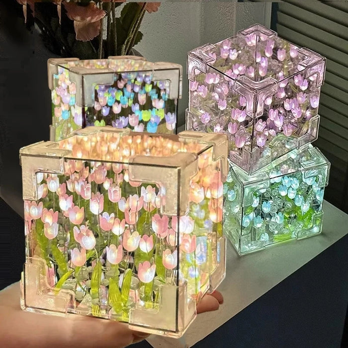 DIY 3D Flower Cloud Tulip LED Night Light – Decorative Mirror Table Lamp for Bedroom, Bedside, and Gifts