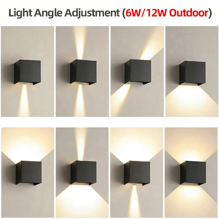 Modern Outdoor LED Wall Lamp – 6W/12W Adjustable Up and Down Light, IP65 Waterproof Wall Light for Garden, Porch, Living Room, Bedroom, and Street Lighting (Warm/White Light)