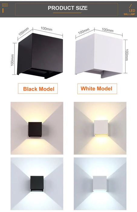 IP65 Waterproof LED Wall Lamp – 12W Adjustable Outdoor/Indoor Wall Sconce for Courtyard, Porch, Living Room, Bedroom, and Bathroom