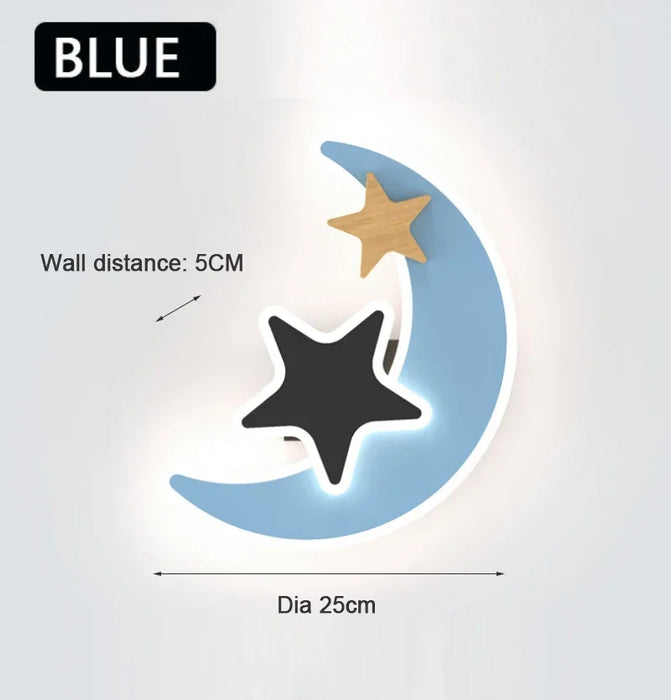 Modern Cartoon Rocket LED Wall Lamp – Creative Moon and Star Light for Kids’ Bedroom, Bedside, and Children's Room Decor