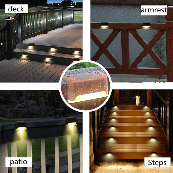 Warm White Solar Step Lights – Waterproof LED Stair and Pathway Lights for Outdoor Garden, Patio, Fence, and Balcony Decoration (Auto On/Off, Easy Installation)