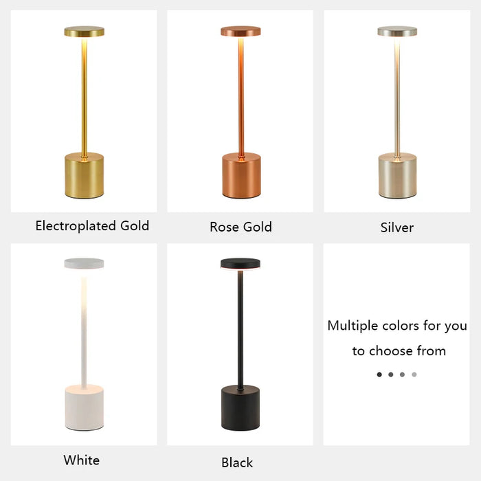 Classic Metal Touch Sensor LED Table Lamp – 3 Colors, Dimmable Rechargeable Desk Lamp for Bedroom, Living Room, and Office