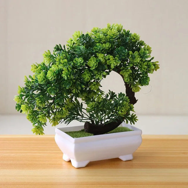 Artificial Bonsai Plants – Small Green Tree with Grass & Flower Potted Decoration for Home, Office, and Wedding Decor