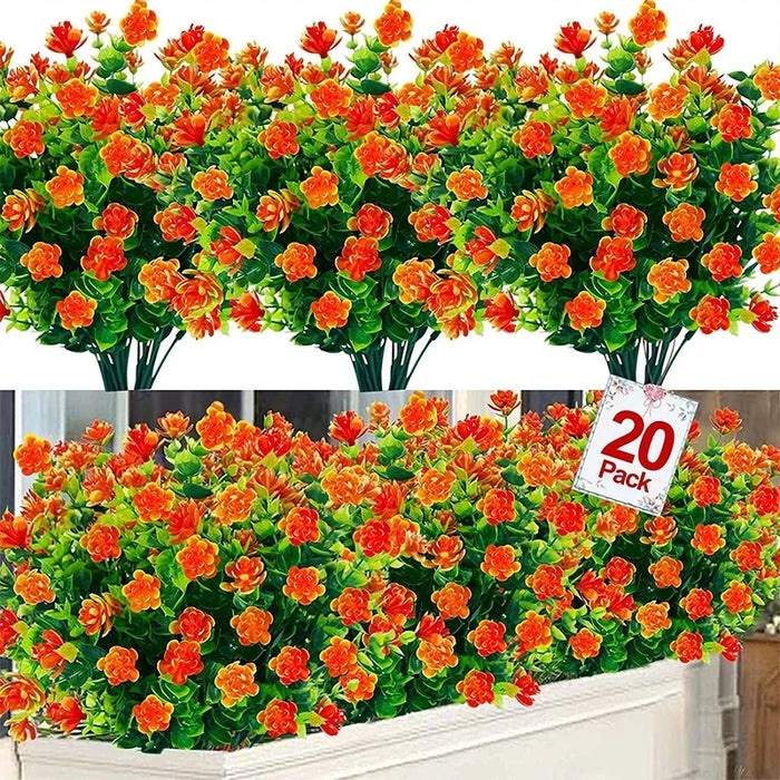 20 Bundles UV Resistant Outdoor Artificial Flowers – Faux Plastic Flowers for Home, Garden, and Wedding Décor