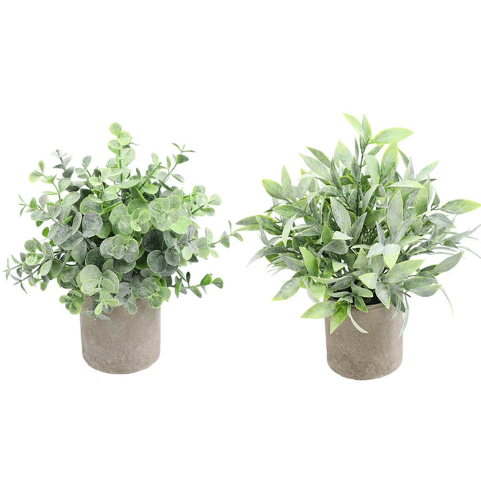 Artificial Eucalyptus Plant in Pot – Small Fake Bonsai for Home, Office, and Restaurant Desk Decoration