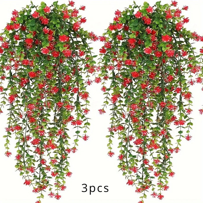 3pcs Artificial Hanging Plants – Faux Eucalyptus Leaf Greenery Vine – UV Resistant Plastic Outdoor Hanging Plants for Home, Garden, and Party Decoration