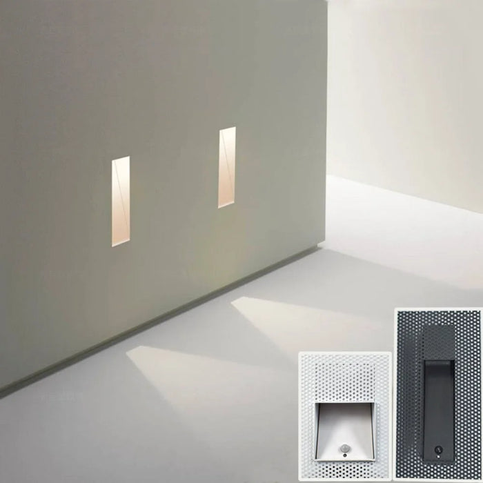 LED Embedded Wall Lamp with PIR Motion Sensor – 3W White & Black Staircase Footlight for Aisle, Corridor, and Home Lighting