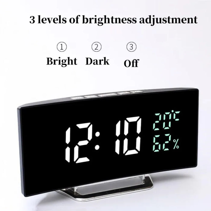 Digital Mirror Alarm Clock – LED Display with Temperature, Humidity, 2 Brightness Levels, Snooze, Night Mode & 12/24H Switch