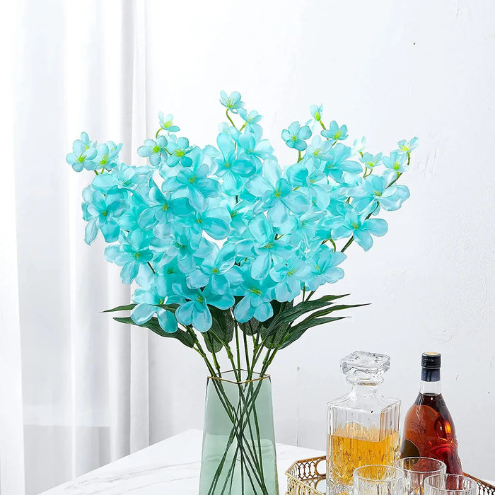 10pcs Artificial Blue Orchid Flowers with Long Stems – Bulk Decorative Faux Butterfly Orchids for Weddings and Home Decor