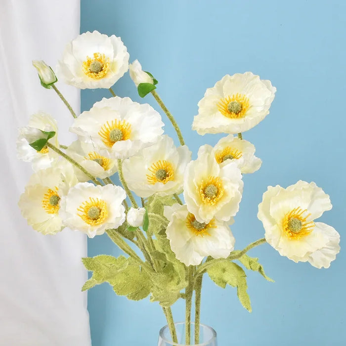 4-Head Artificial Poppy Flowers – Silk Wedding and Home Decor Floral Arrangement