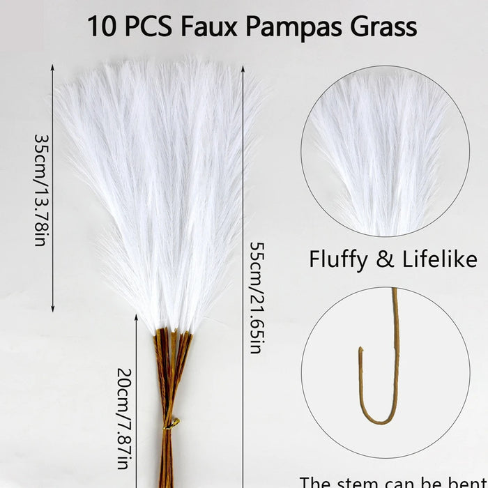 10pcs Artificial Pampas Grass Flowers – Fake Reed Plants for DIY Floral Arrangements, Wedding, Home, and Christmas Decoration