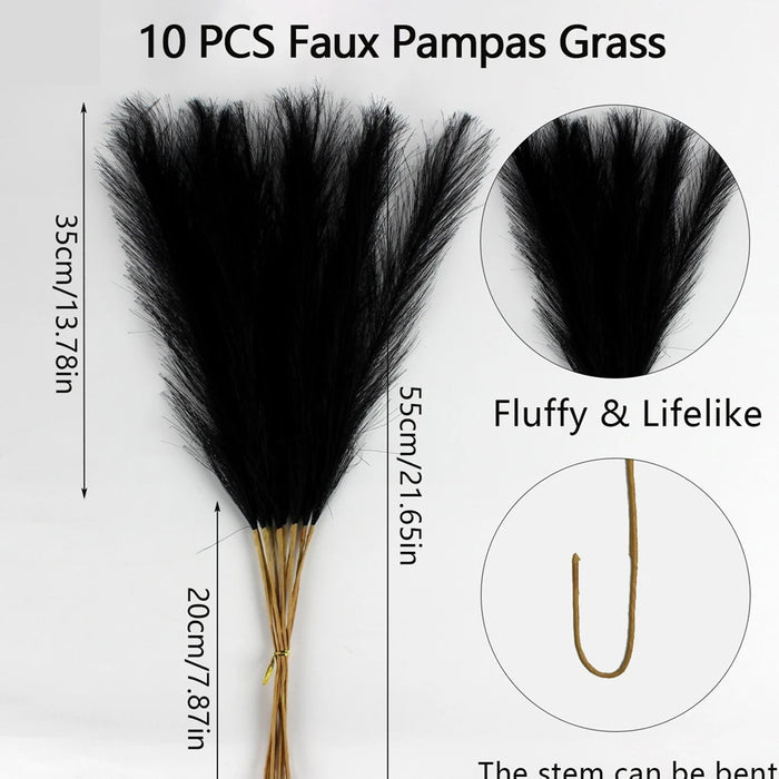 10pcs Artificial Pampas Grass Flowers – Fake Reed Plants for DIY Floral Arrangements, Wedding, Home, and Christmas Decoration