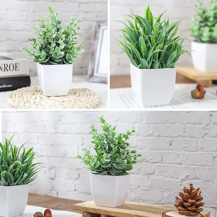 Artificial Green Potted Plants – Fake Bonsai with Pot for Living Room, Office, Bedroom, and Desk Décor – 1/4pcs Plastic Artificial Plants for Home and Party
