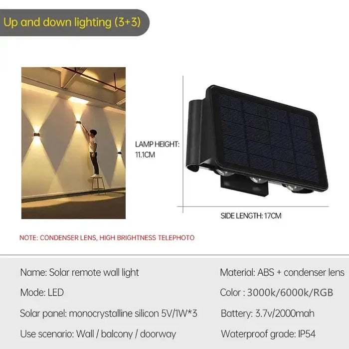 Outdoor Solar LED Wall Light – IP54 Waterproof Up & Down Garden Lamp with Solar Panel, ABS Construction for Yard, Street, and Patio