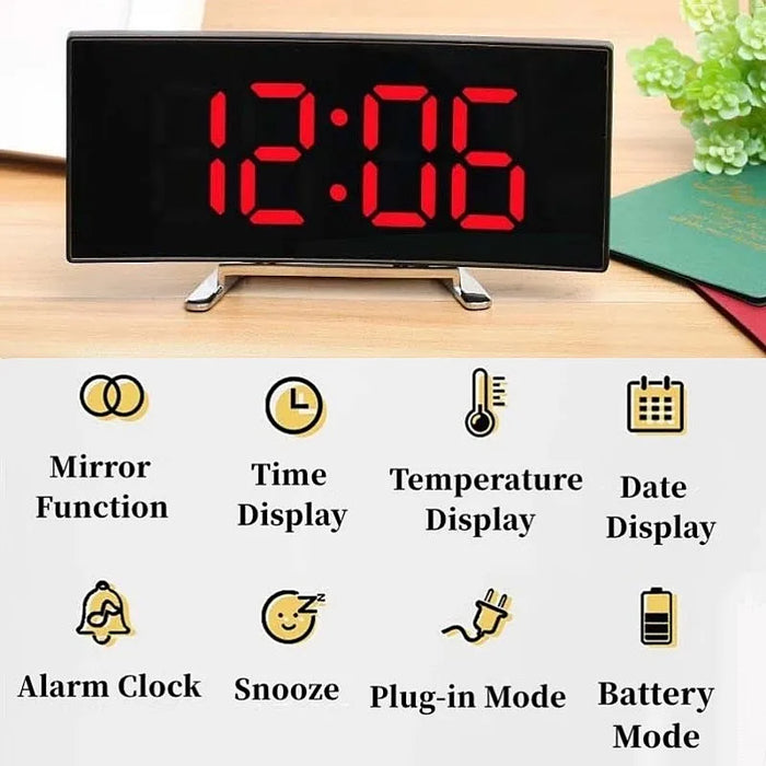 Digital Mirror Alarm Clock – LED Display with Temperature, Humidity, 2 Brightness Levels, Snooze, Night Mode & 12/24H Switch