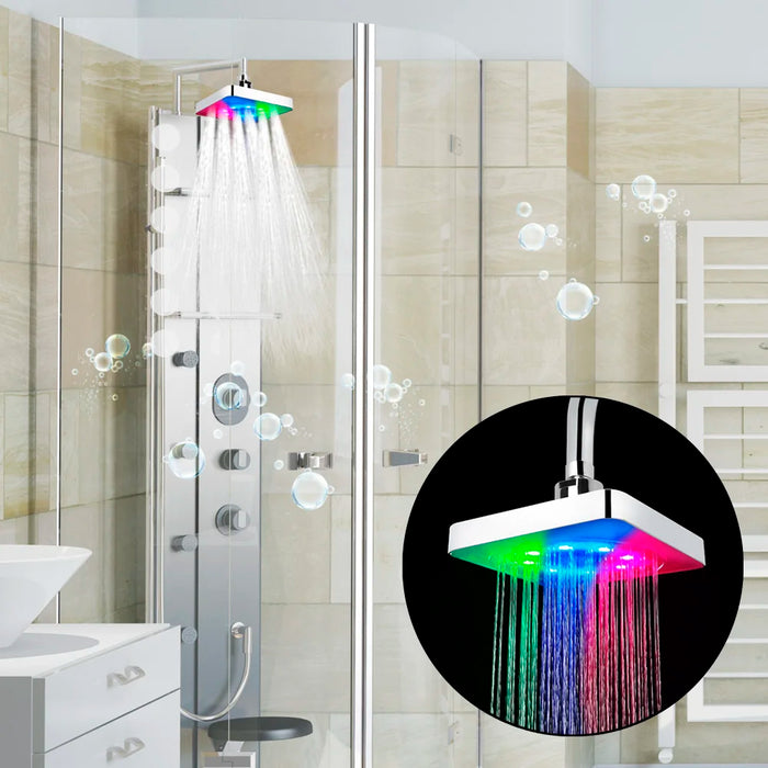 LED Rainfall Shower Head – Ultra-Quiet 7 Colors Gradual Changing with Temperature Sensor, Square Fixed Showerhead for Modern Bathrooms