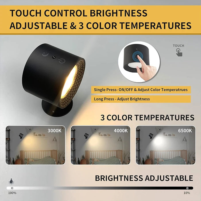 LED Double Head Wall Lamp – 360° Rotatable Magnetic Touch Control with Remote, Rechargeable Night Light for Bedroom and Reading