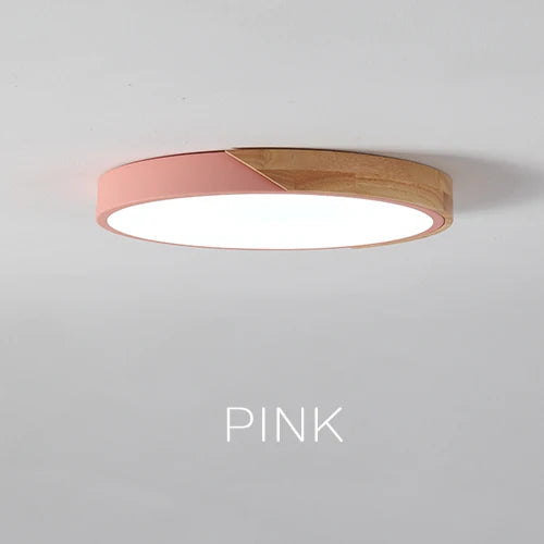 Modern LED Surface Mount Ceiling Light – Ultra-Thin Wooden Lighting Fixture with Remote Control for Living Room, Balcony, and Home Decor