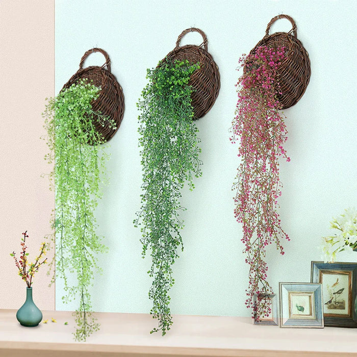 75cm Artificial Golden Bell Willow Vine – 5 Forks Hanging Rattan Plant for Home, Garden, Wedding, and Wall Decoration