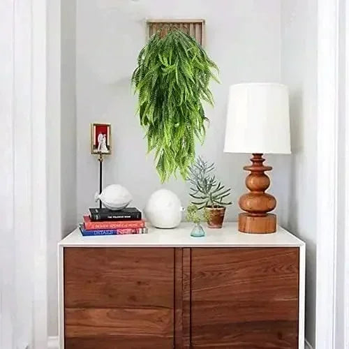 2pcs Artificial Hanging Boston Fern Plants – UV Resistant Faux Greenery Vines for Indoor/Outdoor Use – 33.5 Inches Lifelike Decorative Hanging Plants for Home, Garden, and Patio Décor