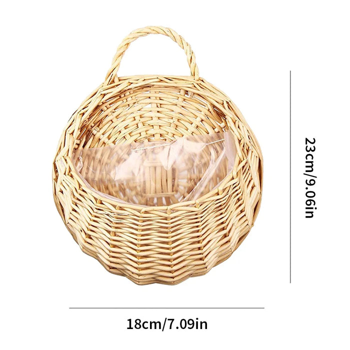 Handmade Wicker Rattan Hanging Planter Basket – Wall-Mounted Flower Pot for Balcony, Garden, and Home Décor
