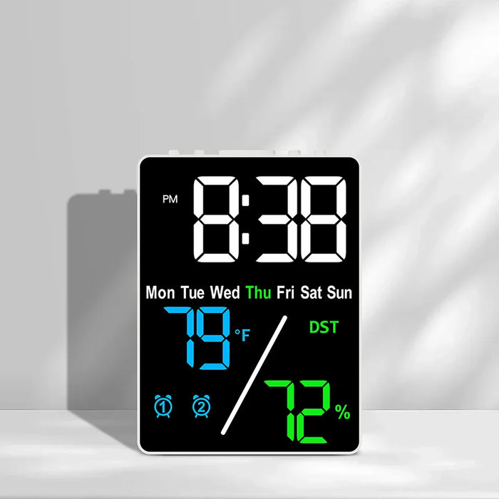 Digital Alarm Clock with Temperature and Humidity Display – 2 Alarms, Snooze, Adjustable Brightness, and LED Screen