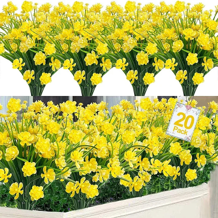 20 Bundles UV Resistant Outdoor Artificial Flowers – Faux Plastic Flowers for Home, Garden, and Wedding Décor