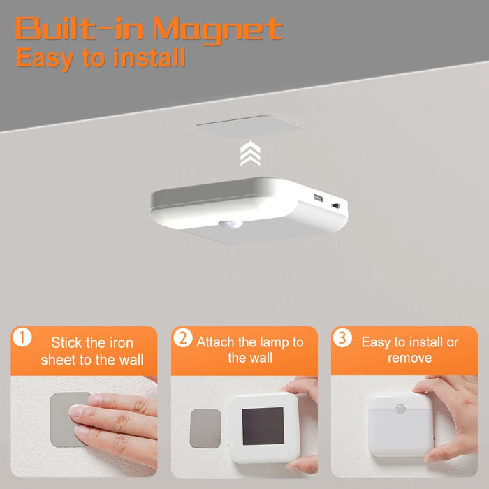 LED Motion Sensor Night Light – Wireless, Rechargeable, USB Type-C, Automatic Cabinet & Staircase Lamp for Kitchen, Wardrobe, Emergency Use