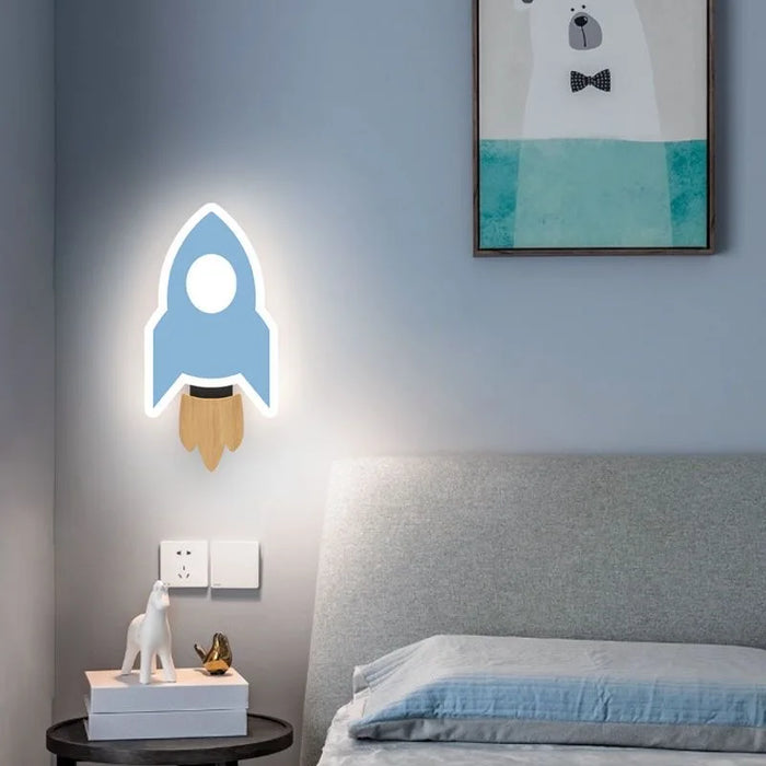 Modern Cartoon Rocket LED Wall Lamp – Creative Moon and Star Light for Kids’ Bedroom, Bedside, and Children's Room Decor