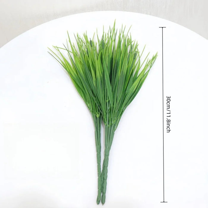 20PCS Artificial Grass Plants – 7-Branch Green Plastic Grass for Home, Office, and Outdoor Garden Decoration