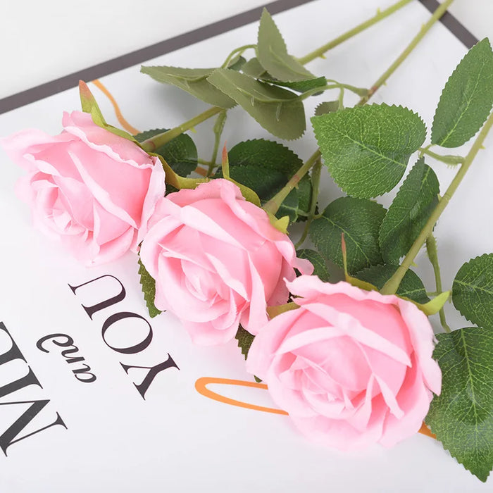 5pcs Faux Rose Silk Flower Bouquet – Long Branches, Wedding & Home Room Table Centerpiece, Fake Plant Wreath Accessories