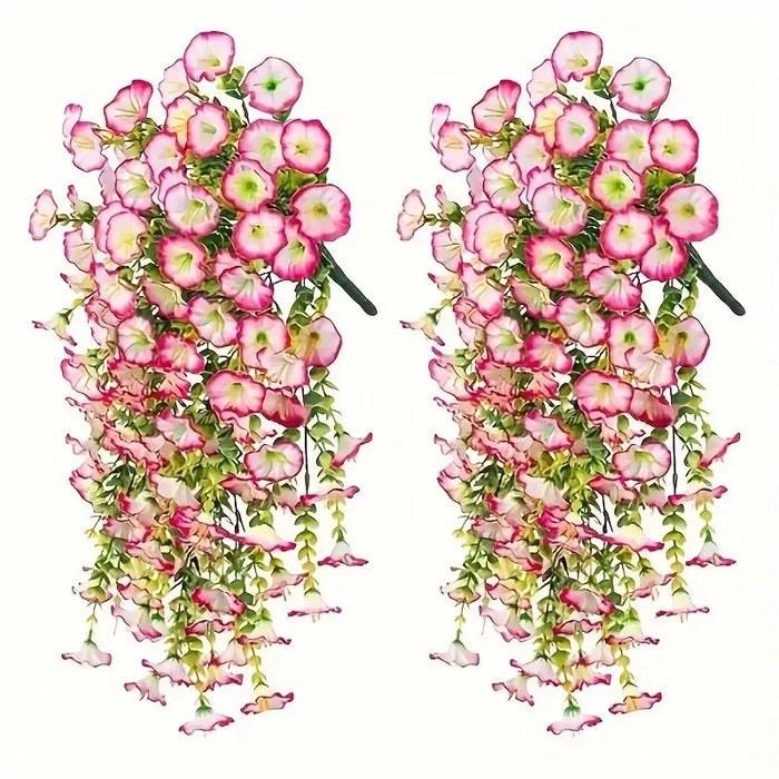 2PCS Artificial Morning Glory Hanging Flowers – Fake Petunia Flowers for Outdoor Garden, Home Decor, and Wedding Decorations