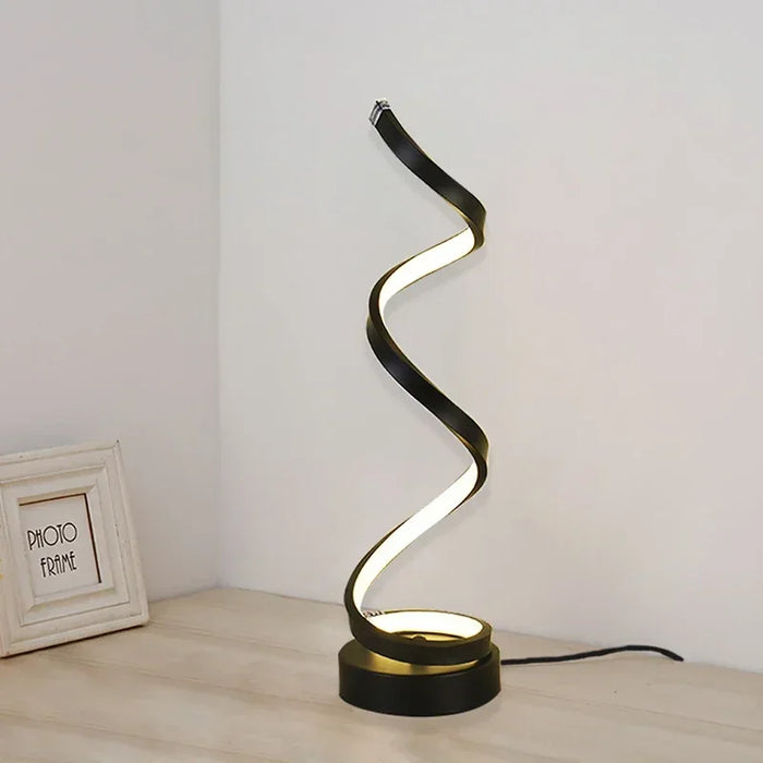 Modern LED Table Lamp – Eye Protection, Spiral Design for Bedroom, Living Room, and Study Desk, Black & White