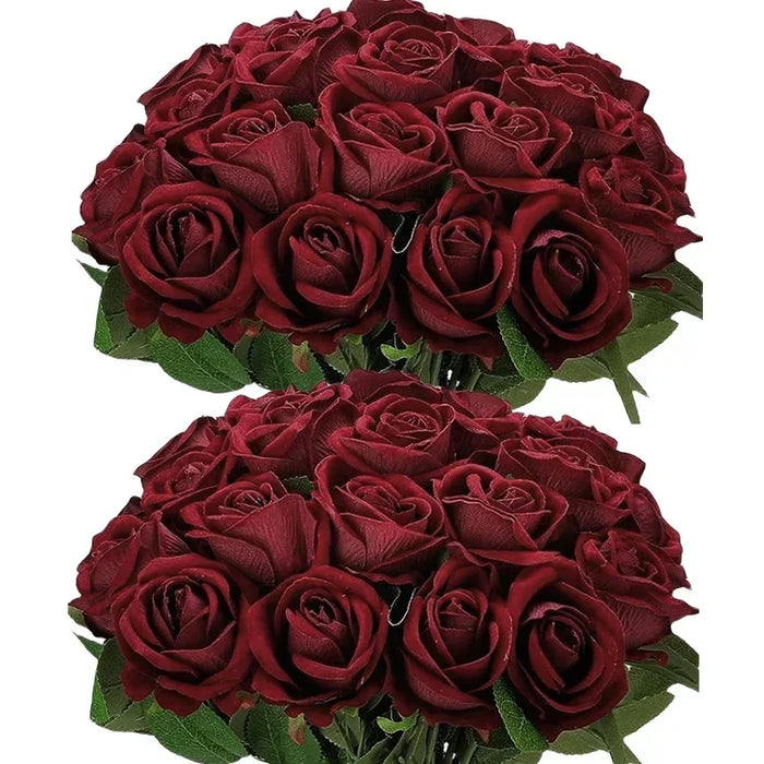 50 Pcs Artificial Silk Roses Bouquet – Real-Looking Fake Red Roses for Wedding, Party, and Home Decorations – DIY Floral Arrangements for Centerpieces