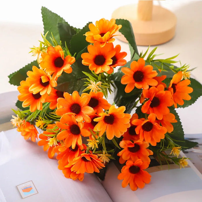 5 Fork 15-Head Artificial Daisy Gerbera Flowers – Silk Chamomile Flower Bouquet for Wedding, Home, and Party Decoration
