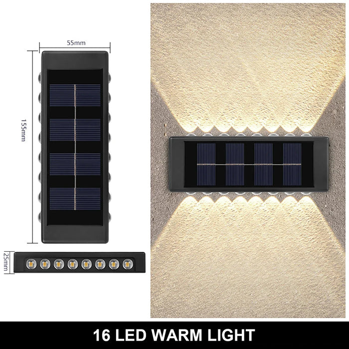 Outdoor Solar Wall Lamp – 4/6/12/16 LED Waterproof Up and Down Luminous Lighting for Garden, Street, and Balcony Decor