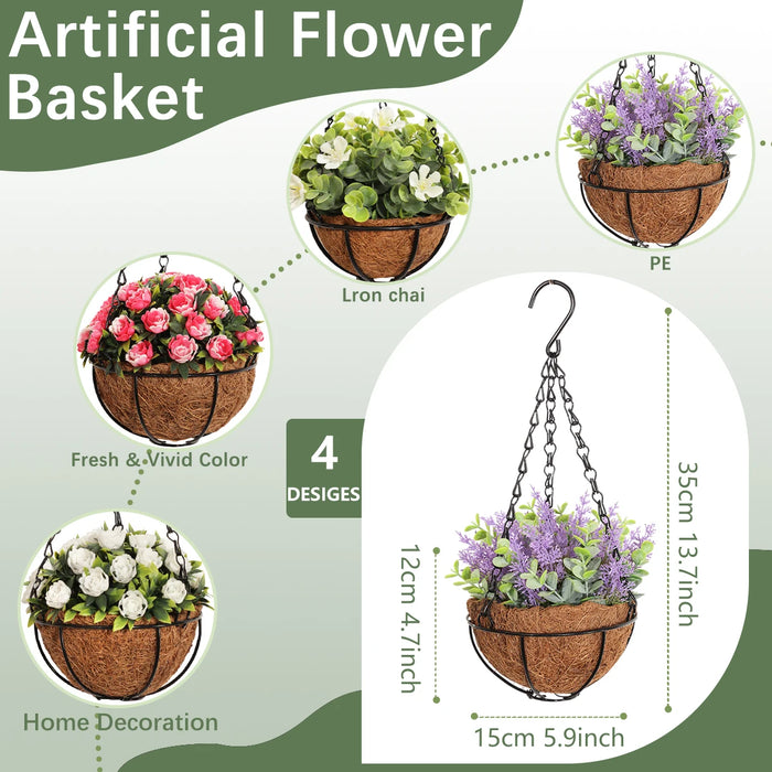 Artificial Flower Basket – Eucalyptus, Rose & Lavender Hanging Plant for Garden, Party, and Outdoor Décor