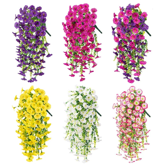 2PCS Artificial Morning Glory Hanging Flowers – Fake Petunia Flowers for Outdoor Garden, Home Decor, and Wedding Decorations