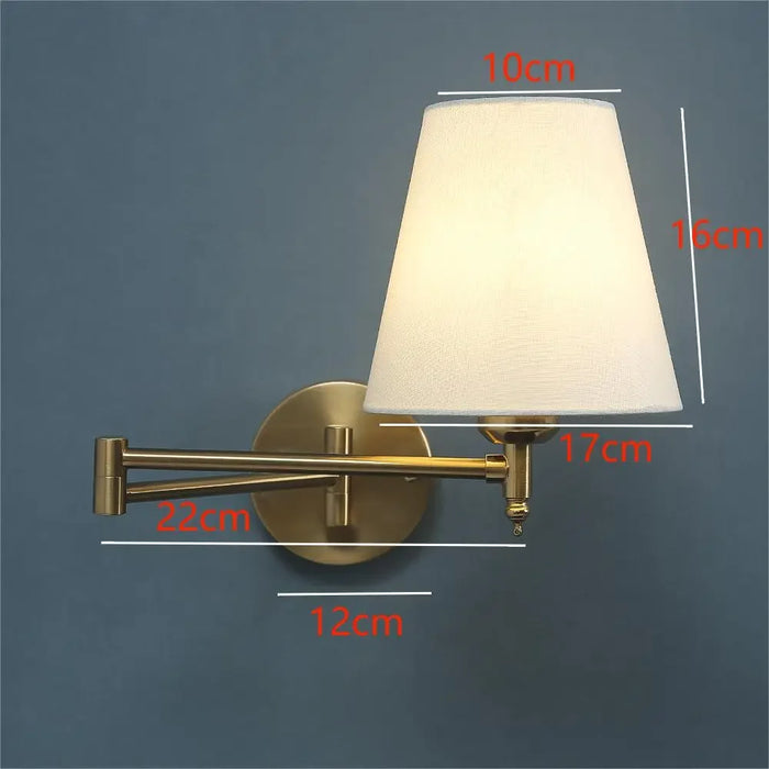 LED Wall Lamp with Folding Swing Arm – Fabric Shade, Modern Bedroom & Living Room Wall Light for Study, Stairway & Mirror Front