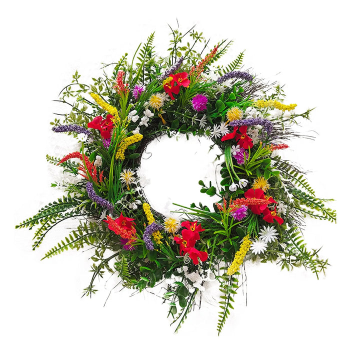 Large Artificial Flower Wreath – Colorful Texas Wildflower Decoration for Front Door, Window, Party, and Home Decor