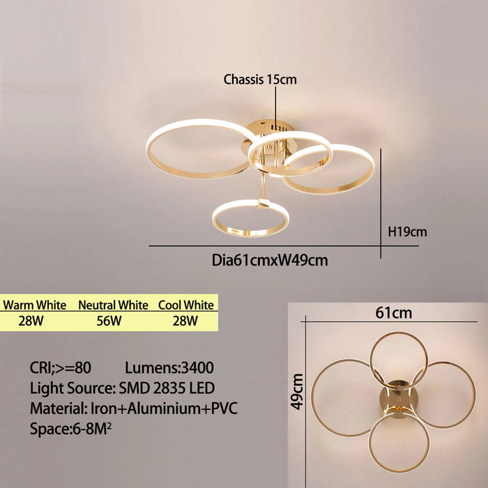 Modern LED Ceiling Chandelier – Dimmable Light with Remote & App Control, Gold/Chrome/Black Finish, for Living Room & Bedroom