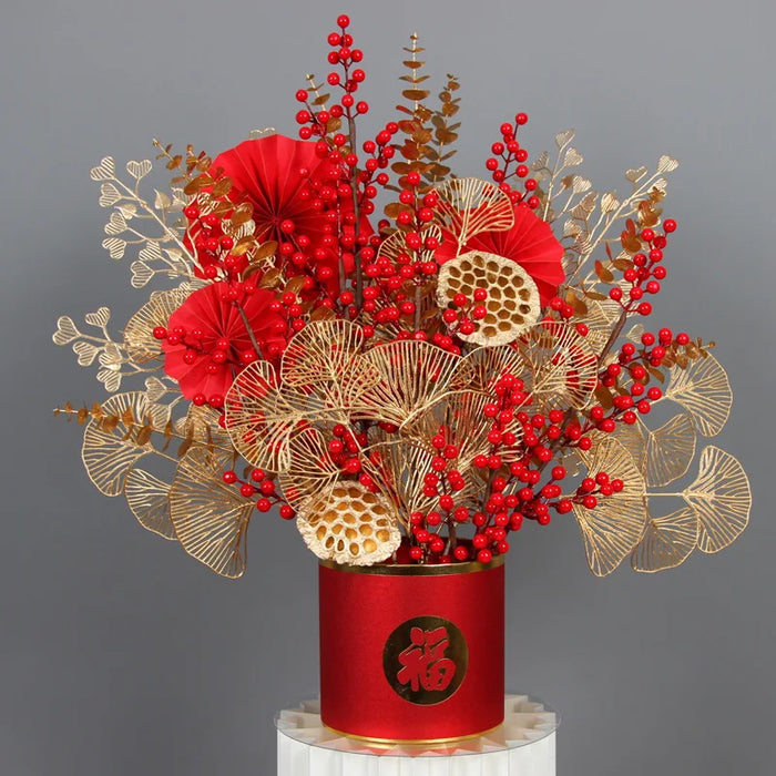 Golden Series Palm, Ginkgo & Eucalyptus Artificial Flower Arrangement – Wedding, Home, Christmas & Event Decor (67-84cm)