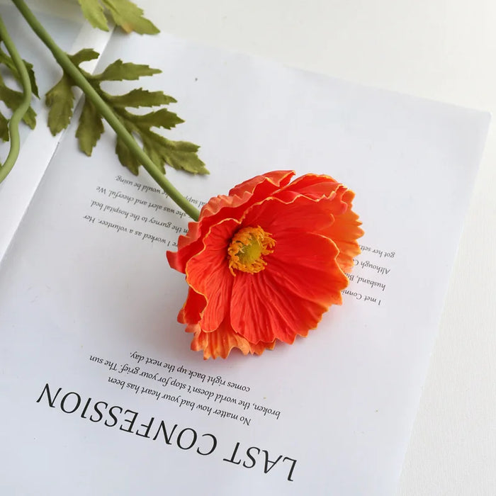 Luxury Real Touch Poppy Flower – PU Artificial Flowers with Fake Leaves for Home Decor, Weddings, and Gifts