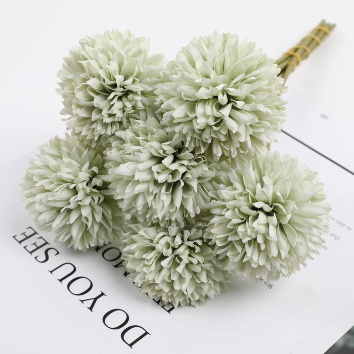 6 Artificial Dandelion & Chrysanthemum Ball Bouquets – Silk Flower Arrangement for Home, Office, Wedding, and Party Decoration