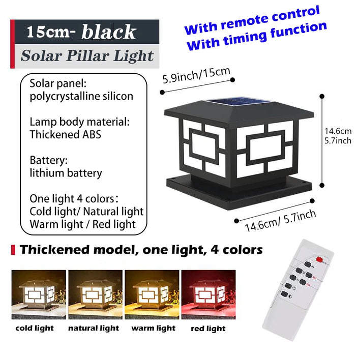 Timed LED Solar Outdoor Pillar Light – Waterproof, Remote Control, 4 Color Modes for Garden, Pathway, and Yard Décor – IP44 Solar Powered LED Lamp