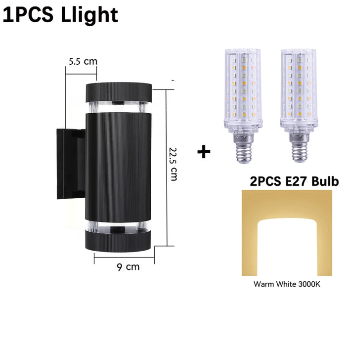 Outdoor Waterproof LED Wall Light – E27 Bulb, Up & Down Facade Lighting for Garden, Stairs, and Entrance
