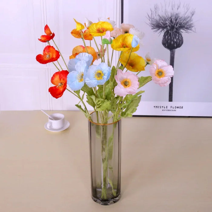 4-Head Artificial Poppy Flowers – Silk Western Chrysanthemum for Wedding, Home, and Pastoral Decor