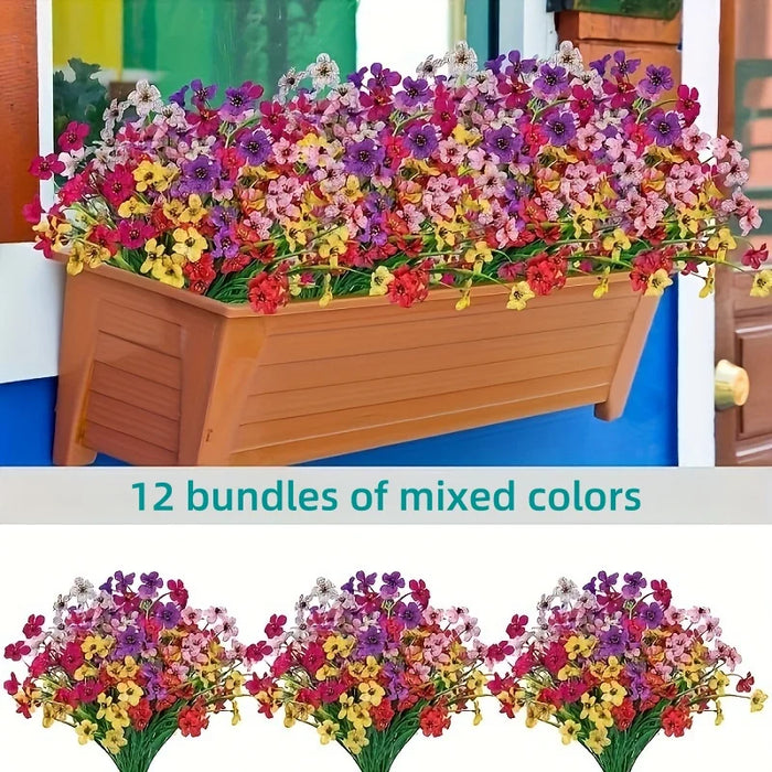 12pcs Outdoor Artificial Flowers – UV Resistant Fake Flowers for Garden, Porch, Window Box, Home, Wedding & Festive Decor